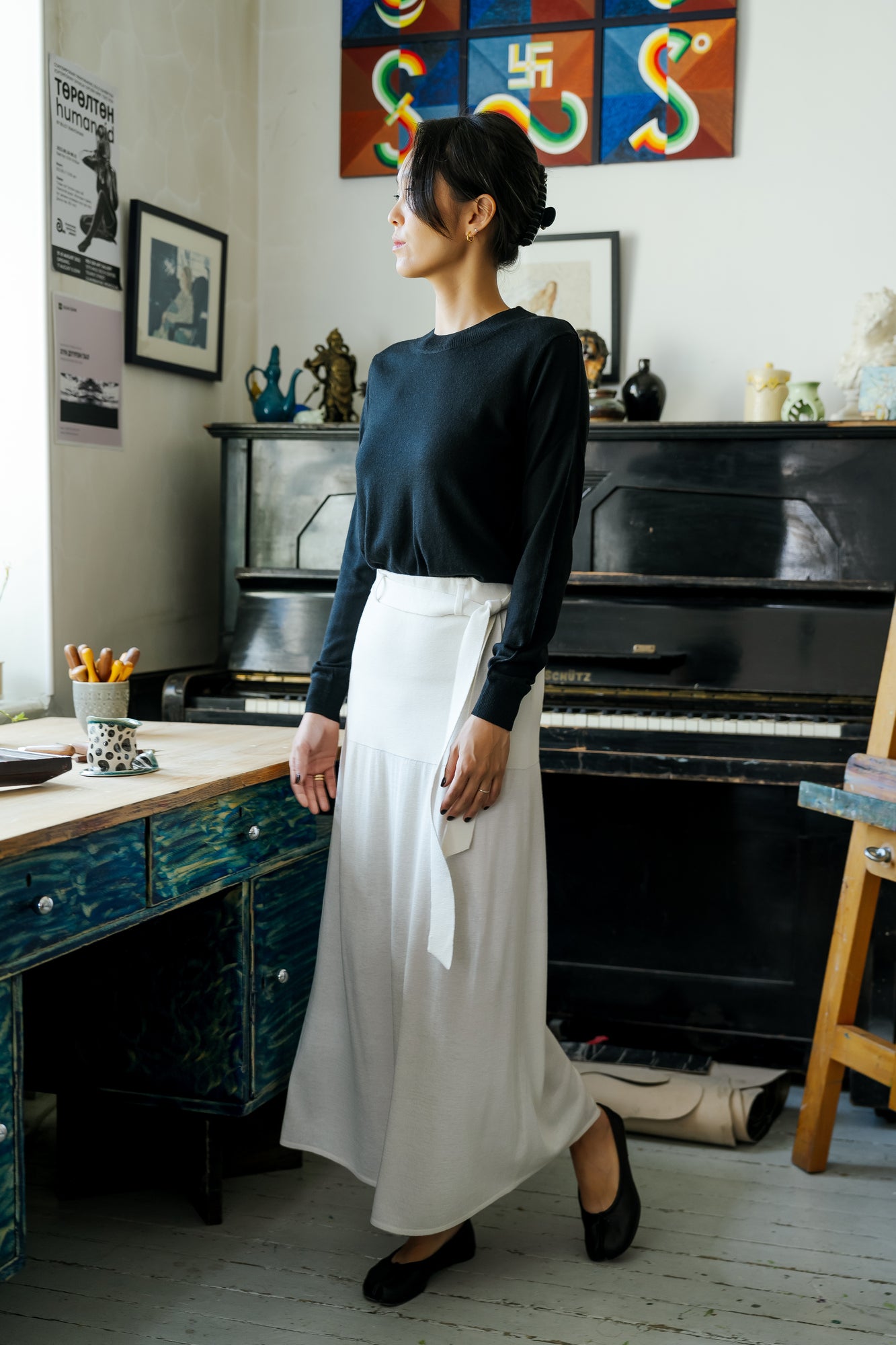 Bell-Maxi Silk Skirt