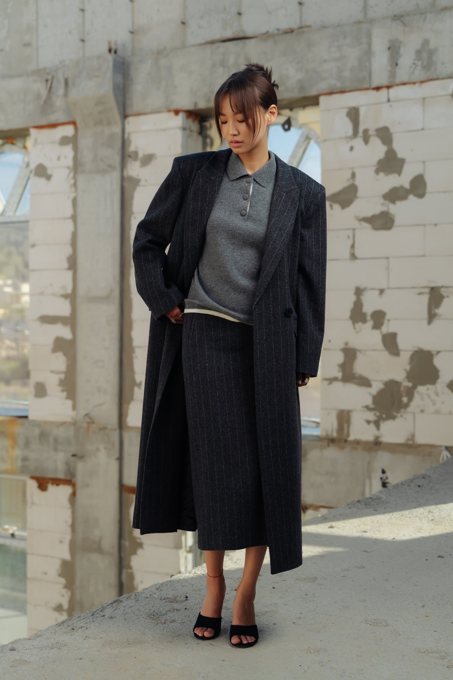 Pinstripe Maxi Coat