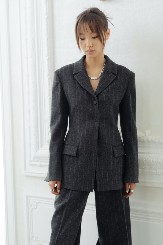 Pinstripe Waisted Blazer