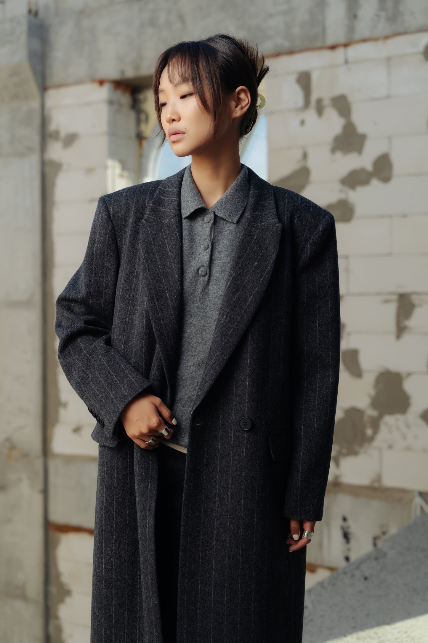 Pinstripe Maxi Coat