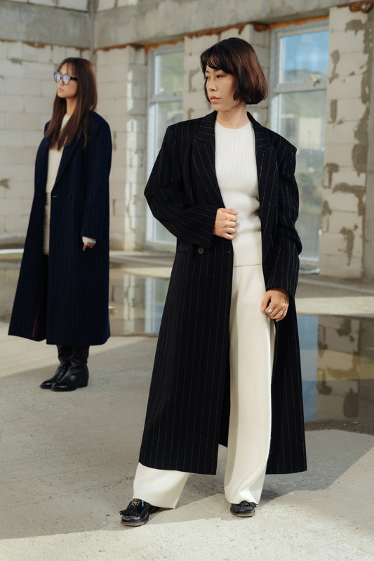 Pinstripe Maxi Coat
