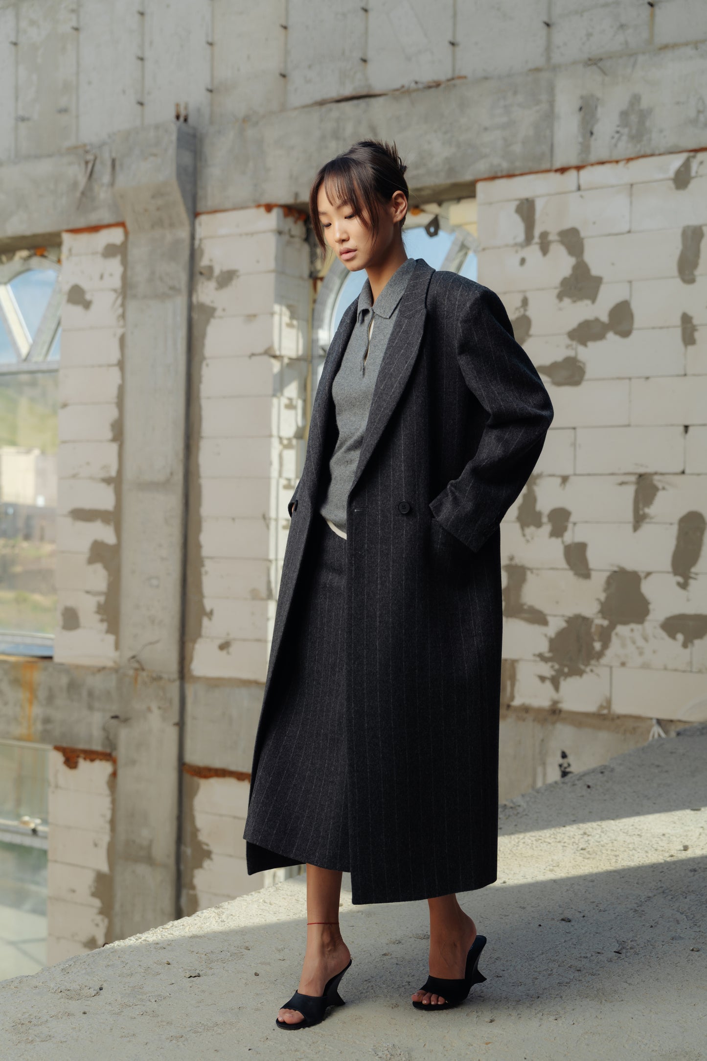 Pinstripe Maxi Coat