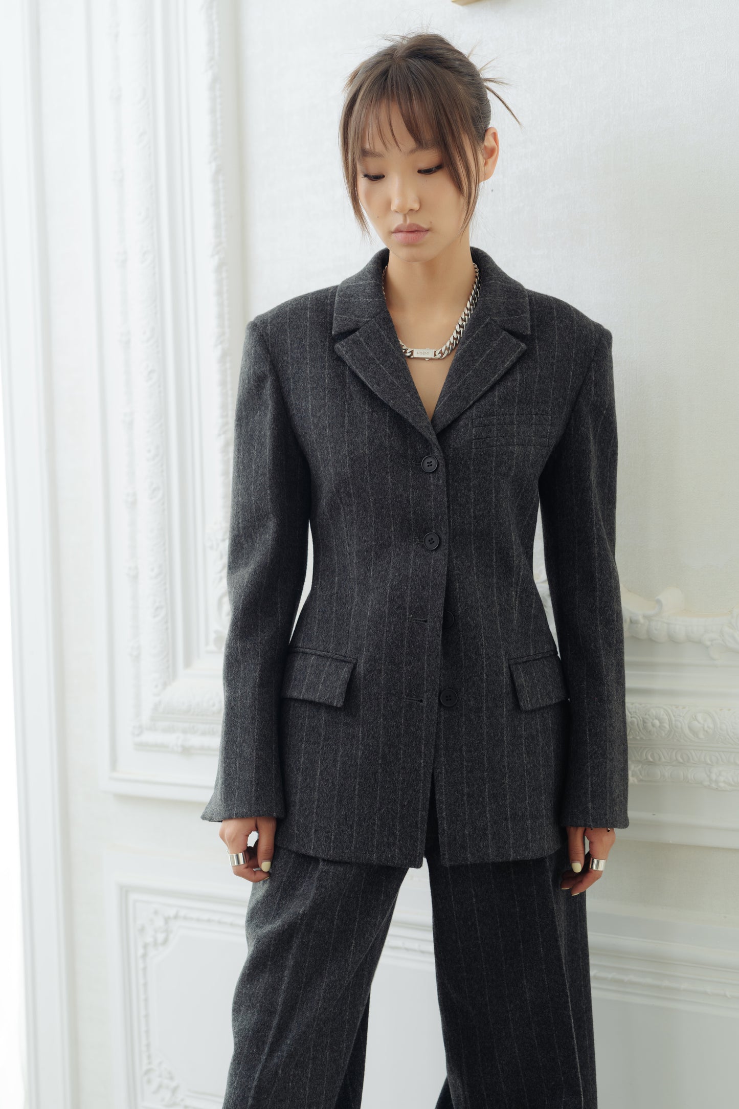 Pinstripe Waisted Blazer