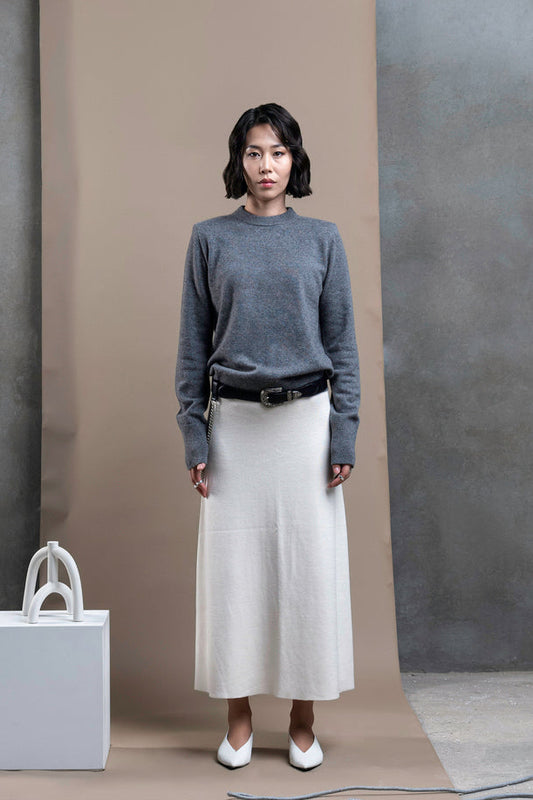 Shoulder-Padded Crew-Neck Sweater