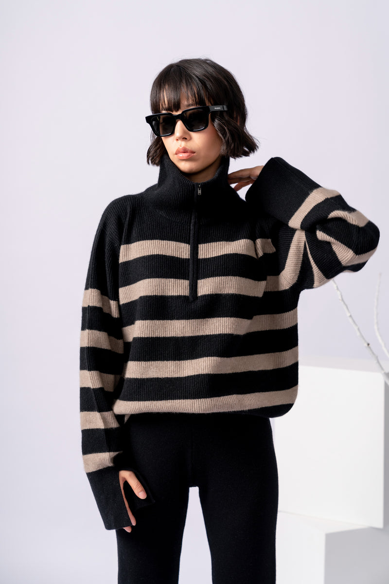 Striped Zip Cardigan